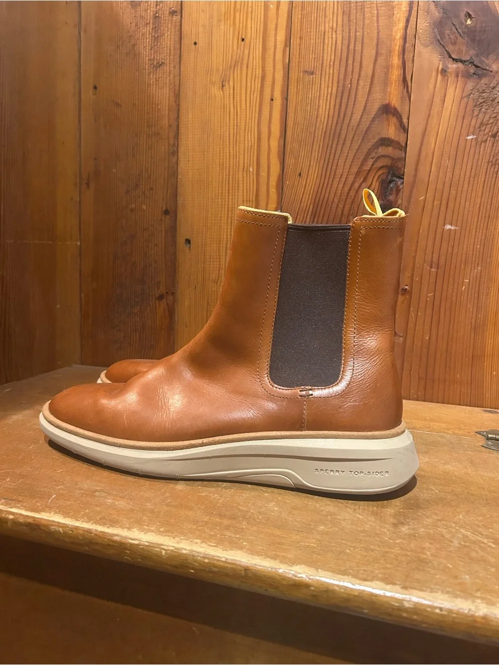 Sperry Gold Cup Plushwave Boots in Cognac Brown - Classic Leather Slip-On